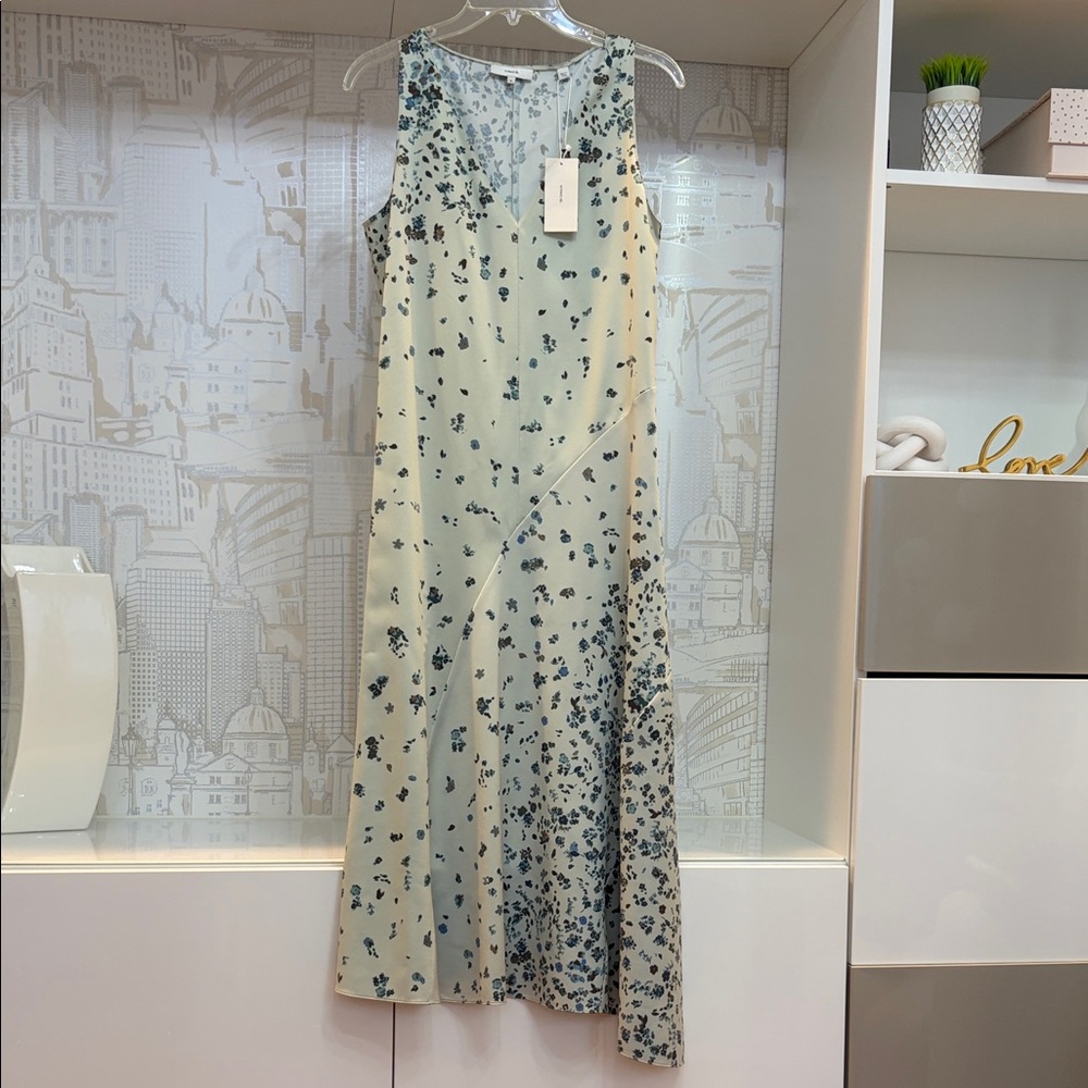Vince Cream Maxi Dress with Blue Floral Print